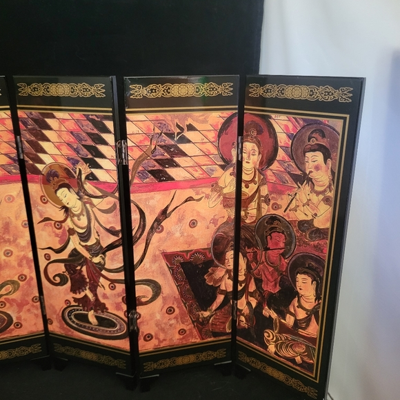Vintage An Imitation of An Ancient Small Screen 6 Panel Lacquer Folding Screen - Picture 14 of 15